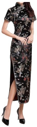 Generisch Chino Cheongsam Vestido Bordado Manga Corta Largo Largo Damas Tradicional Qipao