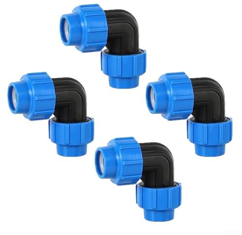 PE 90 Degree Angle Connector Screw-Type Pack of 4 for Potable Water Systems Leak-Resistant Polypropylene Fittings for 20 25 32 Mm Pipes Blue Tool-Free(25mm)