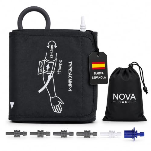 Brazalete Universal para Tensiómetro de Brazo 22-42 cm con 6 Conectores | Compatible con Omron, Beurer, Medisana y A&D | Manguito de Repuesto para Monitor de Presión Arterial