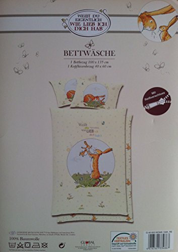 Global Labels Weißt du eigentlich, wie lieb ich Dich hab? Bettwäsche (Babybettwäsche), 1 x Kopfkissenbezug 40 x 60 cm und 1 x Bettbezug 100 x 135 cm, 100% Baumwolle mit Reißverschluss