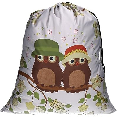 trendfinding Großer Wäschesack 15kg Fassungsvermögen, 60x70 cm aus 12OZ Baumwolle - Grau mit Küken-Zweierlei auf dem Ast, Transferdruck und beidseitiger Zuziehkordel