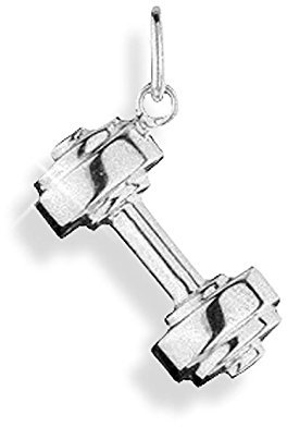 Hantel Kurzhantel Charm Anhänger 16mm massiv Sterling Silber 925 (Art.207010)