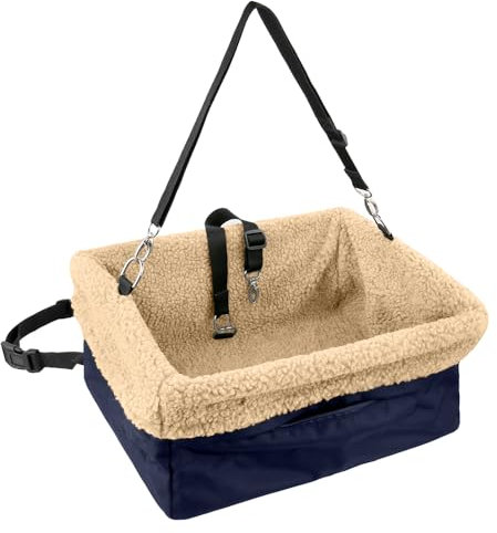 Devoted Doggy Asiento de coche de lujo para perros de hasta 20 libras, asiento elevador para perro, acolchado acolchado, correas ajustables, carcasa de marco de metal, se instala en segundos, lona