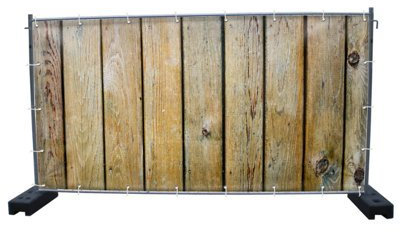 (Mesh) Holzwand B6 Bauzaunbanner, Sichtschutz, Windschutz, Zaunblende, Festival Banner, 340 x 173 cm, DRUCKUNDSO