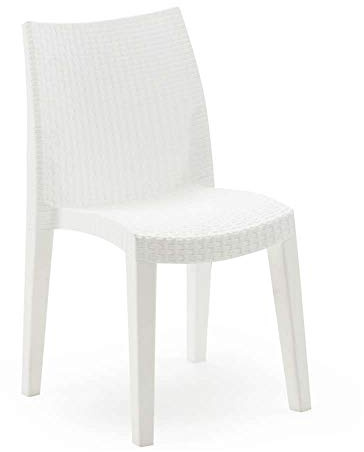 Stapelbarer Stuhl mit Rattaneffekt, Made in Italy, weiße Farbe, Maße 48 x 86 x 55 cm