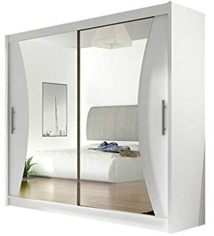 Mirjan24 Schiebetürenschrank London V mit Spiegel, Kleiderschrank, Schwebetürenschrank, Modernes Schlafzimmerschrank 180x215x58cm, Garderobe, Schlafzimmer (Weiß)