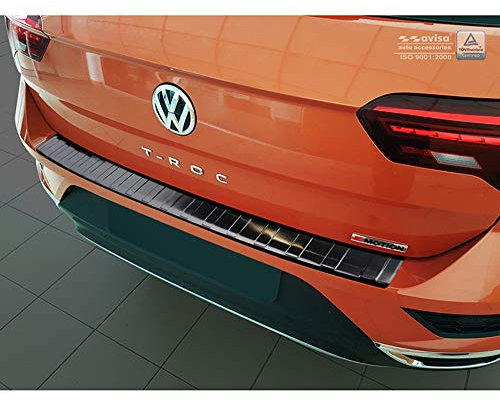 Avisa Schwarz Edelstahl Heckstoßstangenschutz kompatibel mit Volkswagen T-Roc 2017-2022 & Facelift 2022- inkl. Cabrio 'Ribs'