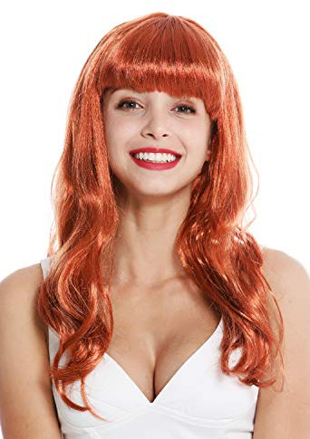 WIG ME UP - 90649-ZA130 Perücke Damen Karneval Fasching lang rot Pony Burlesque 50er Jahre Pin-Up Star Femme Fatale