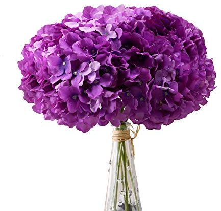 Aviviho - Lot de 10 fleurs d'hortensia artificielles en vrac réalistes en soie avec tiges, pour fête de mariage, décoration d'intérieur, centres de table, décoration florale, violet