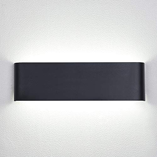 Mengjay Wandleuchte Innen LED 30CM Wandlampe Up Down wandbeleuchtung Schwarz Wandstrahler 12W Kaltweiß 6000K für Schlafzimmer Wohnzimmer Flur Treppen 230V