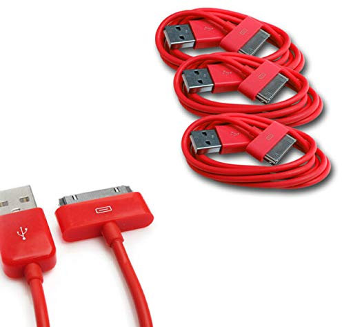 3 Pack of 3 Metre Extra Long Red 30-Pin USB Data Sync Charging Cable Compatible with Apple iPhone 4 4S 3G 3GS Apple iPad 1st 2nd 3rd Gen iPod 5th Gen classic nano Gen Touch