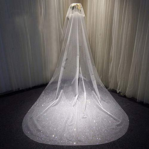 Unsutuo Hochzeitsschleierkamm, Brautschleier, Kathedralenschleier, 1 Ebene, Tropfenschleier, Hochzeitshaarkamm für Bräute, 306 cm, Funkelndes Weiß (B x L), 118 Inches