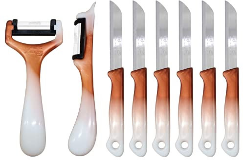 Solingen 6x Obstmesser mit 2 Schäler (galaxy-kupfer), geeignet als Obstmesser, Schälmesser, Gemüsemesser & Frühstücksmesser