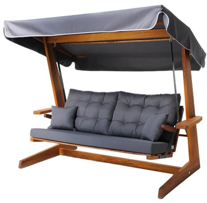 WESTMANN Hollywoodschaukel Sia 2400 236x120x190 cm Grau Gartenschaukel | Rahmen aus massivem Lärchen- und Iroko-Holz, Rückenlehne stufenlos verstellbar, inklusive Sonnendach und Sitzpolstern.