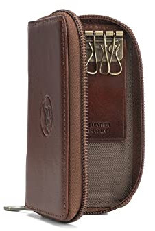 Mauro Pelletteria Portachiavi Pelle 6 Ganci Tascabile in Vera Pelle - Custodia Borsellino per Chiavi - Chiusura con Cerniera - Uomo e Donna Made in Italy, Marrone