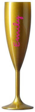 Personalised Champagne Love Flute Glass TV Any Name Font Colours Wine Cocktail Prosecco Gift (Gold Flute - Pink Text)