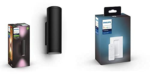Philips Hue Appear White & Colour Ambiance LED Smart Outdoor Wall Light 2 Pack [Black]. + Hue Dimmer Switch. Works with Alexa, Google Assistant and Apple HomeKit.