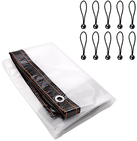 RNSUNH Transparente Abdeckplane, 2 x 2,5 m, transparent, wasserdicht, mit Ösen, 10 Stück Kugel-Gummiseile, Kunststoffplanen zum Abdecken von Gartenpflanzen, Campingbedarf