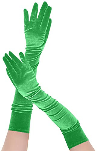 Memoryee Damen Sexy Lange Handschuhe Satin Ellenbogen Länge 21 Dehnbar 1920er Oper Hochzeit Abend Party Tanzhandschuhe und Fäustlinge Grün
