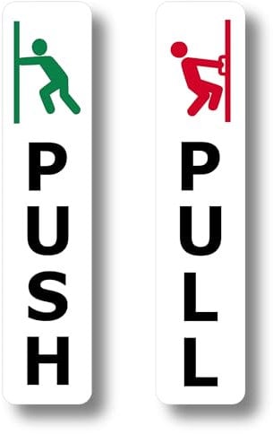 Self-Adhesive Push Pull Signs - High Strength Adhesive Aluminium Door Labels - 180mm x 40mm - Ideal for Offices, Shops, and Business Facilities - Easy Install, Bold & Clear Design