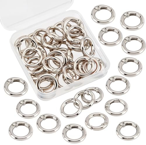 SUNNYCLUE 32 Stück Feder O Ringe, Silber Rund Karabinerhaken Geteilt Zinklegierung Karabinerhaken Metall Klemmverschluss Schlüsselanhänger Schnallenauslöser Für Tasche Handtasche Riemen Bastel 20mm