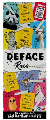 TOMY Games T73419 Deface Race, Family Card for 4 or More Players, Board Game For Adults And Kids Suitable From 8+ Years, Multicoloured