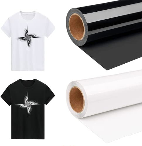 Bocguy [3M + 3M] Plotterfolie Textil Schwarz & Weiß, 2 Rollen 30.5CM x 3M Textilfolie Plotter, Plotterfolie für Textil, Cri-cut & Cameo, Einfach zu Schneiden & Entgittern für Flexfolie Design