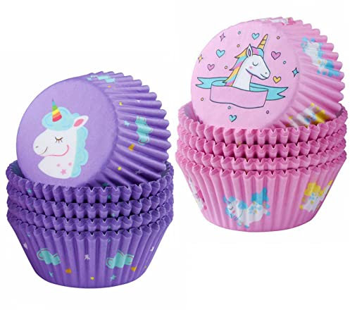 ASTARON Lot de 200 doublures de cupcakes licorne pour fête de licorne, moules à gâteaux arc-en-ciel pour décorations de fête d'anniversaire pour filles et enfants (Light Pink and Purple)