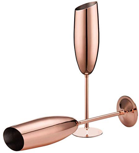 Set of 2 Champagne Flutes Stainless Steel Glasses Rose Gold Unbreakable Shatterproof