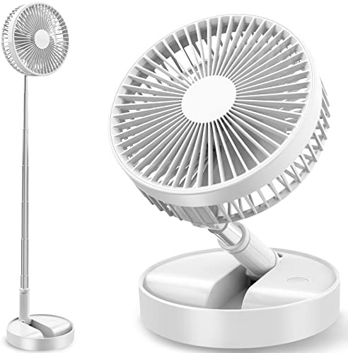 QUALORI Fan Collapsible for Traveling Foldaway Rechargeable Portable Folding Travel Fans Portable Pedestal Standing Fan Foldable Travel with 7200Mah Battery for Bedroom Home Office