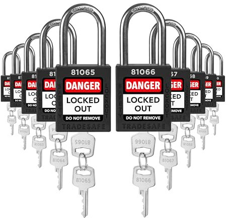 TRADESAFE Lockout Tagout Locks Set - 10 Black Lockout Locks Keyed Different, 2 Keys Per Loto Lock, OSHA Compliant Lock Out Tag Out Padlocks, Safety Padlocks for Electrical Lockout Tag Out Kits