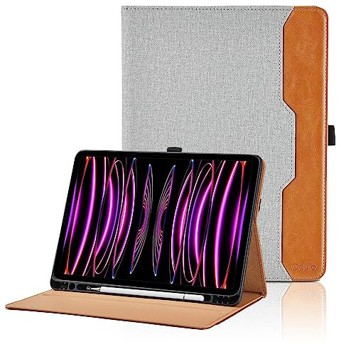 Funda para iPad Air 11 M2 (2024)/ iPad Pro 11 Pulgadas 2022/2021/2020 (4/3/2ª Generación) PU Leather Ángulos Ajustables Tablet Case con Supporto Funzione y Bolsillo, Auto Reposo/Activación - Gris