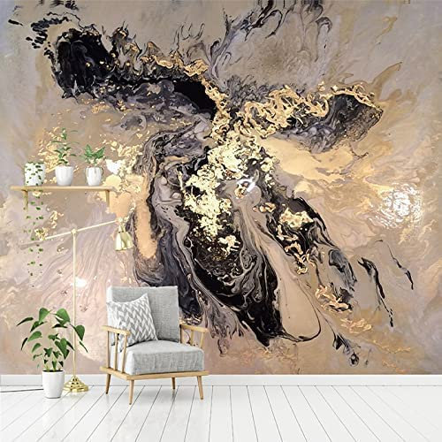 Tapete Fototapete Wandbild Marmor Abstrakt Schwarz Gold Splash Tinte Landschaft Selbstklebende, Entfernbare Peel & Stick-Wanddekoration, Heimwerker-Wandtattoo, Wandposte 350 (Breite) x 256 (Höhe) cm