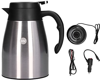 Hervidor de Agua para Coche, Hervidor Eléctrico de 24 V y 1200 Ml con Base, Evita la Suciedad, Mango de Aislamiento Térmico, Tetera Eléctrica Portátil de Acero Inoxidable para Camión(White)