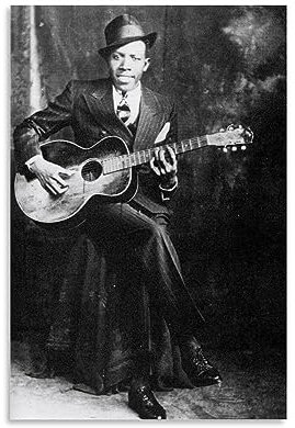 NgAnoh Robert Johnson Play-Gitarre, schwarz-weißes Poster, Bild, Druck, Leinwand, Wandfarbe, Kunstdekoration, moderne Heimkunstwerke, Geschenkidee, 40 x 60 cm