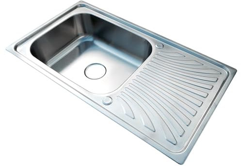 RUMO 9050 Stainless Steel Kitchen Sink 1.0 One Single Large Deep Bowl Reversible Sinks with Drainer 900 x 500mm Inset Life Time Warranty Includes Wastes & Plumbing Kit