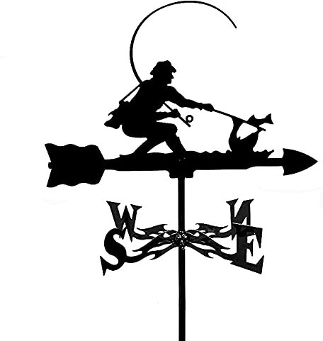 Wetterfahnen Aus Metall, Wetterfahne, Angler, Mond Und Sterne, Laufendes Pferd, Kürbis, Dampfwagenform, Wetterhahn, Windrichtungsanzeiger Für Gartendekoration, Dach Im Freien, Windfahne Im Innenhof