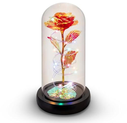 Galaxy Rose - Ewige Glasrose mit LED-Lichtern & Timer - Coolste Geschenke für Freundin Mutter Frau Tochter Frauen - Die Schöne und das Biest für Weihnachten Hochzeitstag Geburtstag - Rot