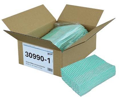 Brod 50 Allzwecktücher Wischtücher Spültücher | grün-weiß | ca. 50x38 cm | Saugstarke, robuste und fusselarme Reinigungstücher, waschbar und mehrfach verwendbar, ideal zum Wischen und zum Spülen