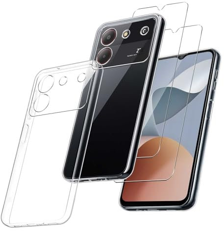 MIBZOR 3 in 1 Cover Compatibile con ZTE Blade A54 (6.6) e 2 Pezzi Vetro Temperato Pellicola Protettiva, Trasparente Morbido Silicone Custodia Protettivo TPU Protezione Case