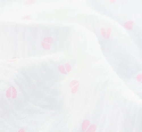 SUKORI 135 cm x 1 m/3 m/5 m Doppelgaze-Stoff aus Baumwolle, 2 Lagen Musselin-Stoff, weiches, leichtes Crinkle-Dot-Herz-Material