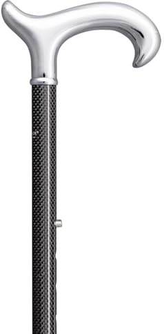 Designer Gehhilfe Carbon-Gehstock mit edlem Chrom-Derbygriff