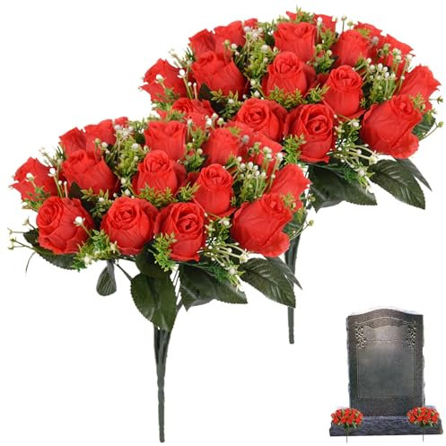 NIDONE Fleurs artificielles du cimetière, 2 Paquets Bouquet de Rose Artificiel Fleurs commémoratives Grave pour Le cimetière décoration 18 têtes de pour Chaque Faisceau