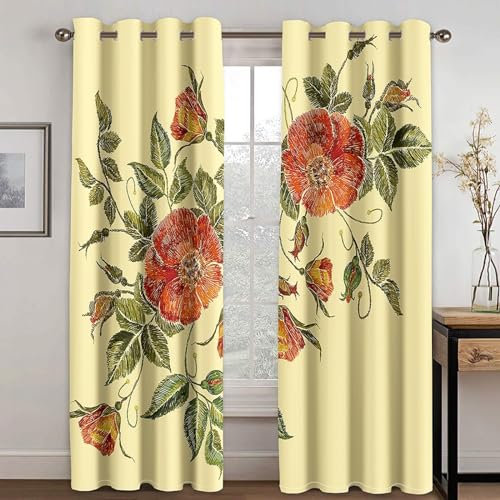 MTBDDyyds Vorhang Rot Blumen Blätter 300X280Cm Blickdicht Ösenschal Verdunkelungsvorhang 3D Gardinen Schlafzimmer Wohnzimmer Thermovorhang Weihnachtsdeko Vorhänge 2Er Set