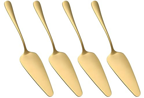 THETAG Tortenheber Edelstahl, 4 Stück Kuchenschaufel Edelstahl Set Kuchenheber mit Gezackten Kanten Kuchenheber Tortenmesser für Küchen, Restaurants, Parteien Golden