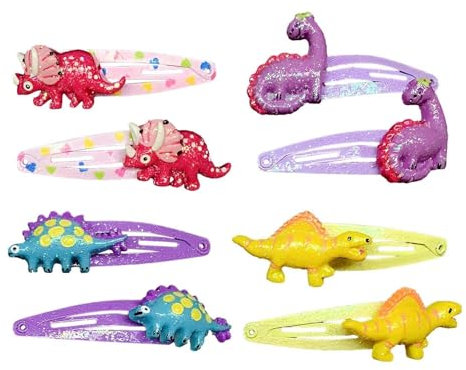 4 Paar Dinosaurier-Haarnadeln für Mädchen - Glitzer-Haarspangen, Tier-Haarschmuck, Accessoires