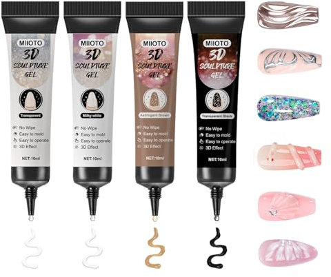 Ganbaro Sculpture Gel 3D Carving Gels, 3D Gel for Nails Solid Hard Gel, 3D Sculpting Nail Gel, 5D Embossed Candy Nail Molding Gel, Molding Nail Builder Gel for Carving Patterns Decoration Nail, 4PCS