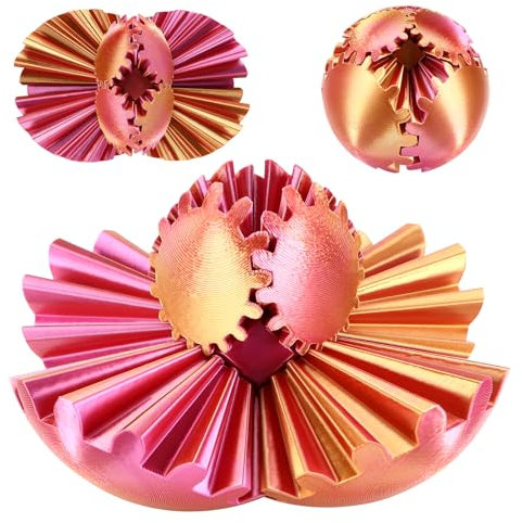 Farerkass Gear Ball, Gear Sphere, 3D-Gedruckter Zahnradball, Stress Dreh Spielzeug, Zauberwürfel Gear Ball, Angst-Entspannungsspielzeug, Sensorisches Spielzeug für Autisten (Rosa)