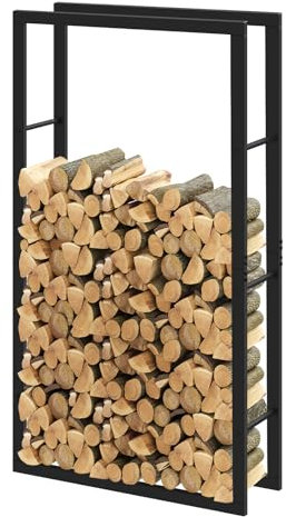 Laneetal Soporte para Leña, 150x80x25cm, Estante para Leña de Chimenea, Leñero Interior y Exterior de Metal, Estanteria de Almacenamiento de Madera, Negro