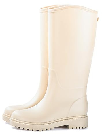 MIXSEN Stivali di Gomma Donna Pioggia Alti Impermeabile Wellington Boot Rain Boot Giardino Stivali(Beige,38EU)